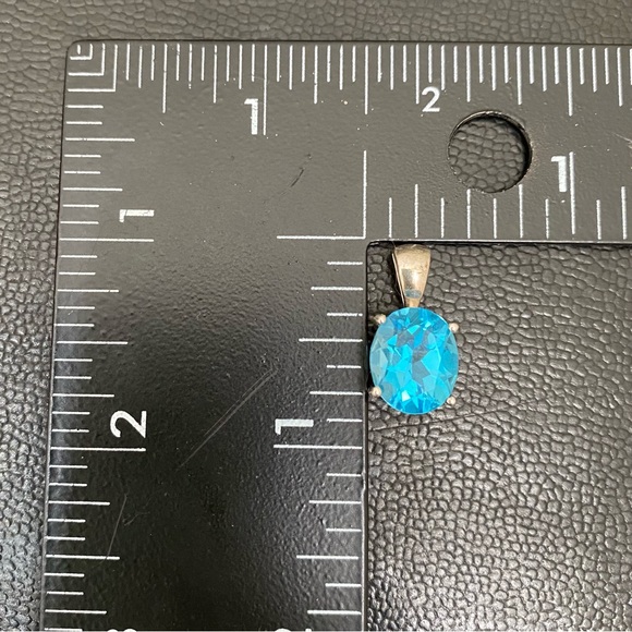 Vintage Sterling Silver SCBS 925 Oval Blue Topaz CZ Cubic Zirconia Pendant 3.2g - Picture 14 of 16